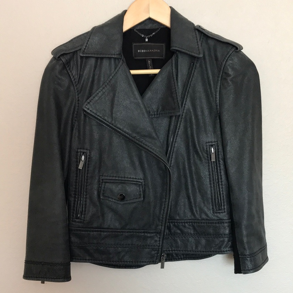 BCBG Max Azria Cropped Leather Moto Jacket